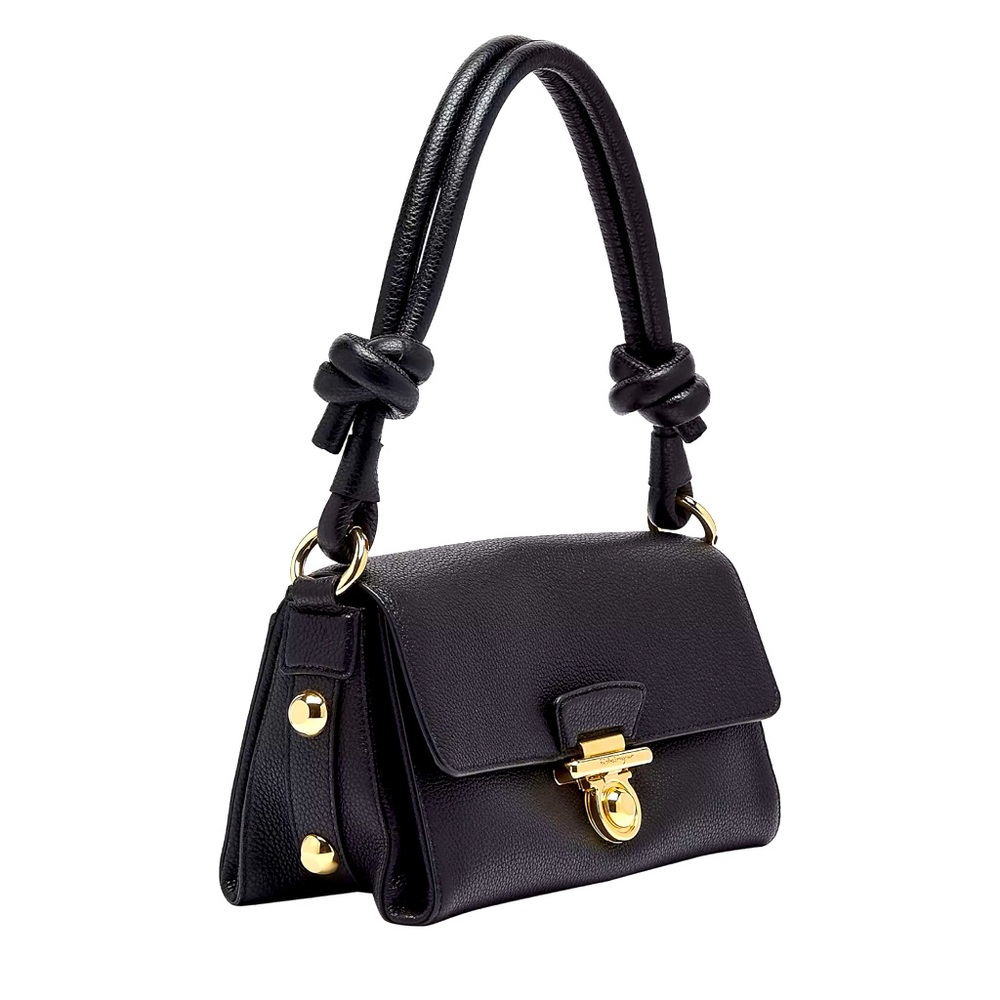 Salvatore Ferragamo Glam Flap Shoulder Bag Leather Small Black